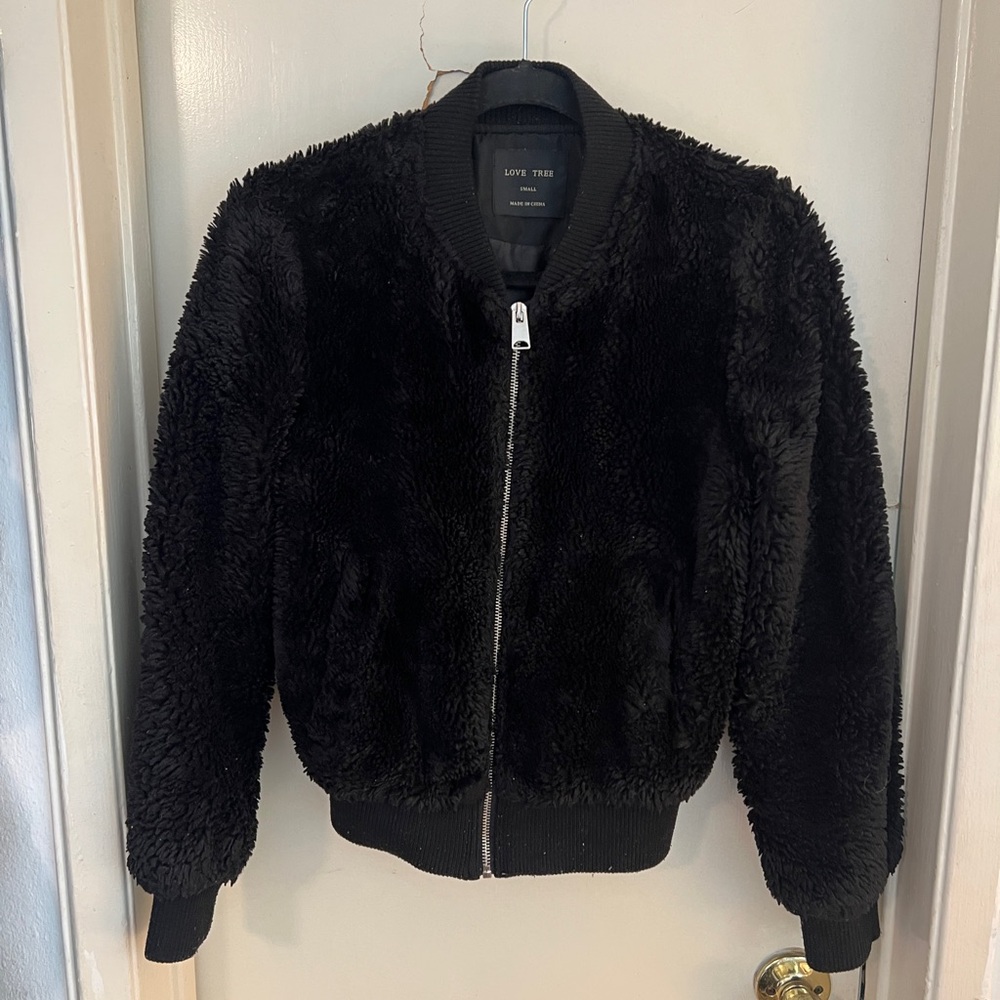 Love Tree Plush Black Jacket
